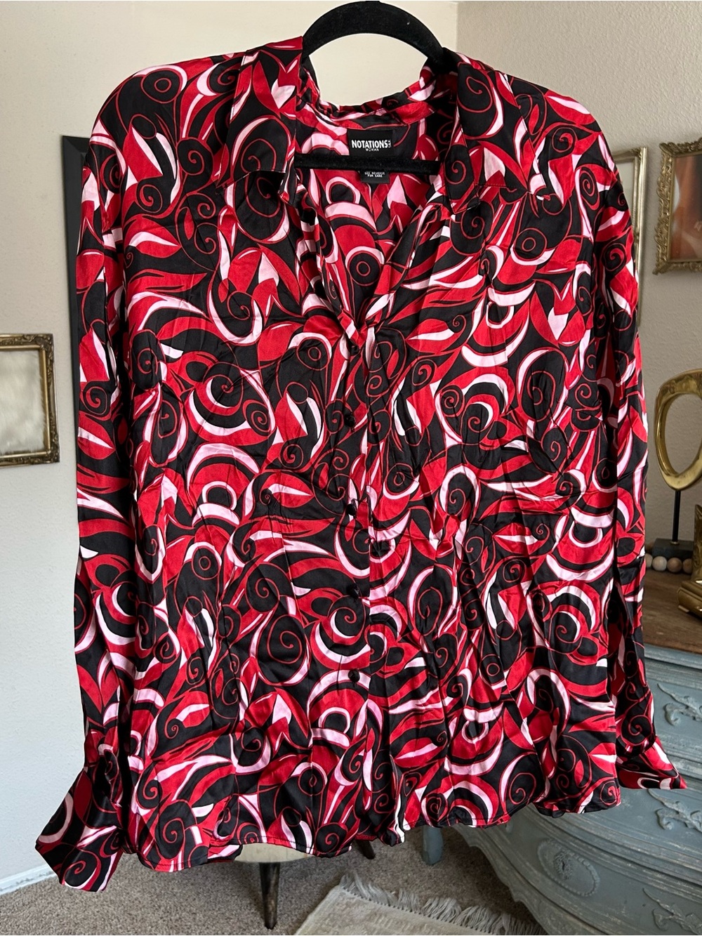 Vintage Y2K Whimsigoth Silk Button Up Womens 2XL Abstract Office Siren Luxe Chic